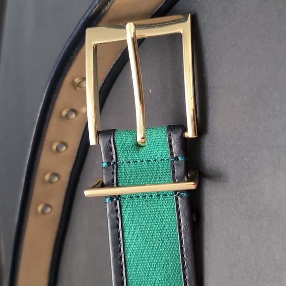 Talbots Women's Green/Blue Leather/Canvas Belt,Size L. - Picture 5 of 12